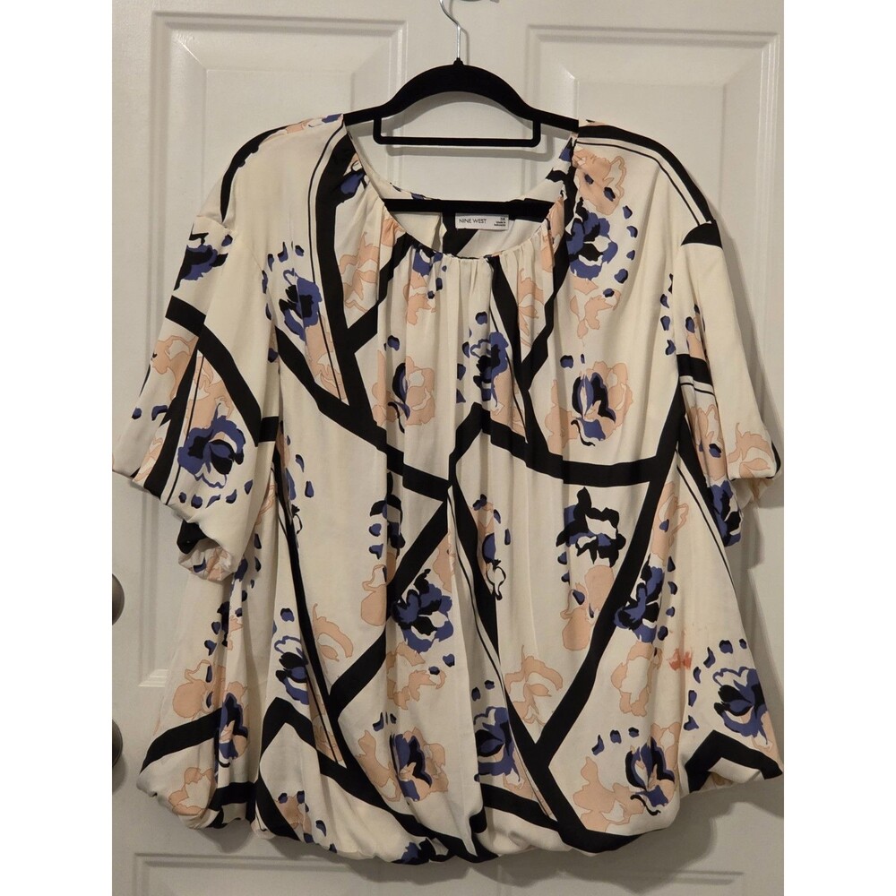 Nine West Bubble Hem Blouse, Abstract floral print - Size 3X